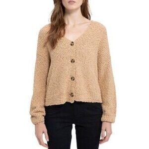 NWT Social Standard Sanctuary Tan Camel Solid Cropped Popcorn V Cardigan Large